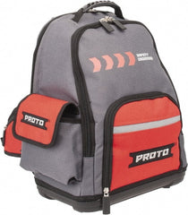 Proto - 22 Pocket Gray & Red Polyester Backpack Tool Bag - 14" Wide x 10" Deep x 18" High - Exact Tooling
