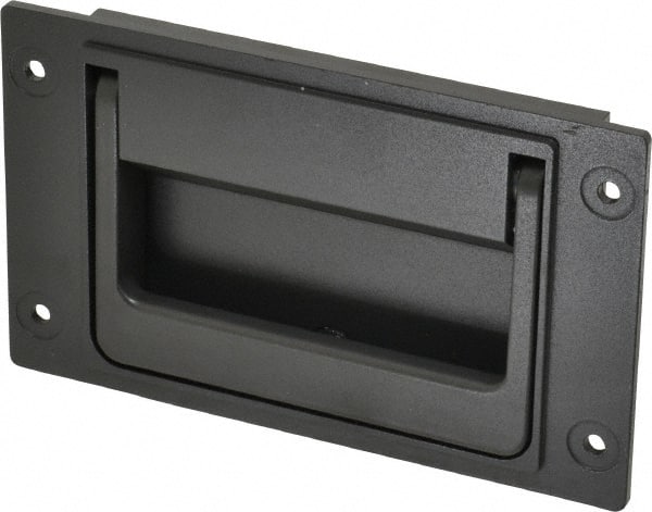 Sugatsune - 148mm Wide Plate x 3-35/64" High Plate, Zinc Alloy,Steel & Synthetic Rubber Trunk Handle - 120mm Wide x 3-5/32" High, Zinc Finish, 4 Holes - Exact Tooling