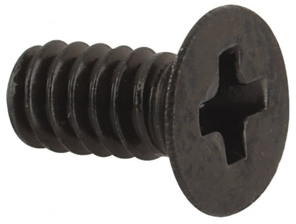 Made in USA - #4-40 UNC, 1/4" OAL Phillips Drive Machine Screw - Flat Head, Grade 300 Stainless Steel, Black Oxide Finish, Without Washer - Exact Tooling