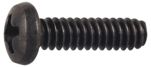 Made in USA - #8-32 UNC, 3/8" Length Under Head Phillips Drive Machine Screw - Pan Head, Grade 300 Stainless Steel, Black Oxide Finish, Without Washer - Exact Tooling