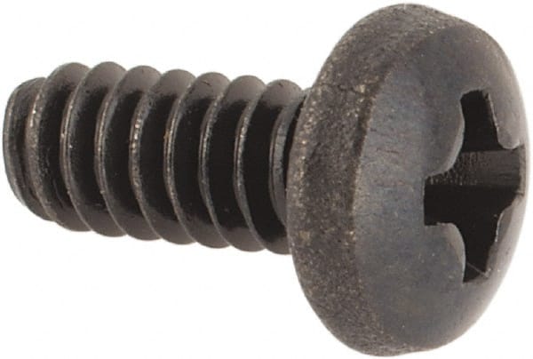 Made in USA - #4-40 UNC, 1/4" Length Under Head Phillips Drive Machine Screw - Pan Head, Grade 300 Stainless Steel, Black Oxide Finish, Without Washer - Exact Tooling