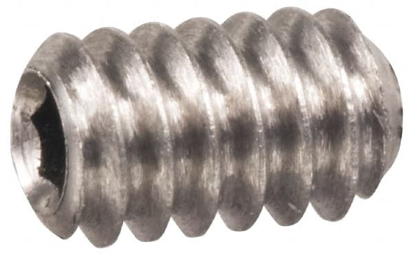 Made in USA - #8-32 UNC, 1/4" OAL, Cup Point Set Screw - Grade 303 Stainless Steel, 5/64" Key - Exact Tooling