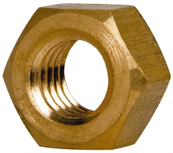 Value Collection - 7/16-14 UNC Brass Right Hand Hex Nut - 11/16" Across Flats, 3/8" High, Brass Finish - Exact Tooling