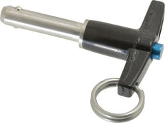 Jergens - 5/16" Diam, 1" Usable Length, T Handle, Push Button Quick Release Pin - 2-5/8" Overall Length, Grade 17-4 Stainless Steel, Passivated Finish - Exact Tooling