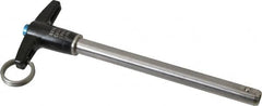 Jergens - 3/8" Diam, 4" Usable Length, T Handle, Push Button Quick Release Pin - 5-7/8" Overall Length, Grade 17-4 Stainless Steel, Passivated Finish - Exact Tooling