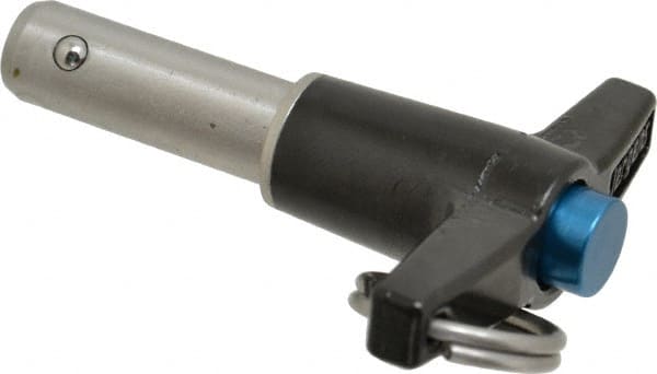 Jergens - 1/2" Diam, 1" Usable Length, T Handle, Push Button Quick Release Pin - 3-1/8" OAL, Grade 17-4 Stainless Steel, Passivated Finish - Exact Tooling