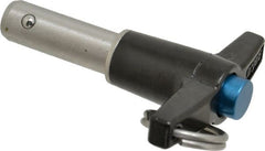 Jergens - 1/2" Diam, 1" Usable Length, T Handle, Push Button Quick Release Pin - 3-1/8" OAL, Grade 17-4 Stainless Steel, Passivated Finish - Exact Tooling