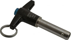 Jergens - 1/2" Diam, 1-1/2" Usable Length, T Handle, Push Button Quick Release Pin - 3-5/8" Overall Length, Grade 17-4 Stainless Steel, Passivated Finish - Exact Tooling