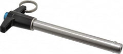 Jergens - 1/2" Diam, 4" Usable Length, T Handle, Push Button Quick Release Pin - 6-1/8" Overall Length, Grade 17-4 Stainless Steel, Passivated Finish - Exact Tooling