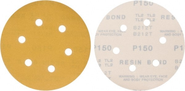 Made in USA - 6" Diam, 150 Grit, Aluminum Oxide Hook & Loop Disc - Very Fine Grade, Coated, C Weight Paper Backing, - Exact Tooling