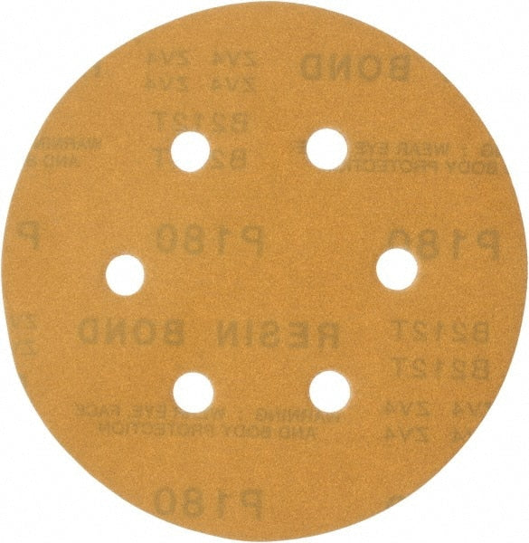 Made in USA - 6" Diam, 180 Grit, Aluminum Oxide Hook & Loop Disc - Very Fine Grade, Coated, C Weight Paper Backing, - Exact Tooling