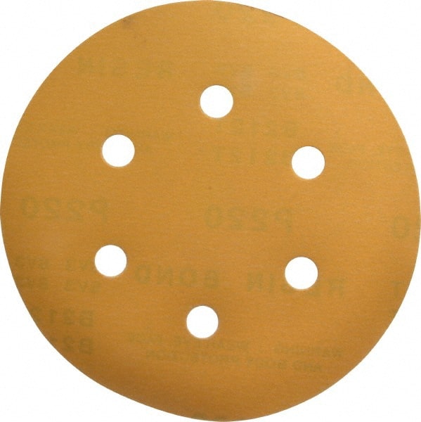 Made in USA - 6" Diam, 220 Grit, Aluminum Oxide Hook & Loop Disc - Very Fine Grade, Coated, C Weight Paper Backing, - Exact Tooling