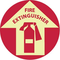NMC - Fire Extinguisher, Anti-Skid Polyester Floor Sign - Round, Red on Glow (Yellow), Adhesive Backed, For Fire - Exact Tooling