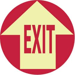 NMC - Exit, Anti-Skid Polyester Floor Sign - Round, Red on Glow (Yellow), Adhesive Backed, For Exit, Entrance & Directional - Exact Tooling