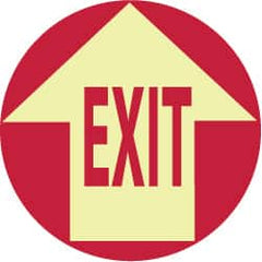 NMC - Exit, Anti-Skid Polyester Floor Sign - Round, Red on Glow (Yellow), Adhesive Backed, For Exit, Entrance & Directional - Exact Tooling
