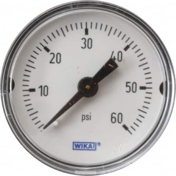Wika - 1-1/2" Dial, 1/8 Thread, 0-60 Scale Range, Pressure Gauge - Center Back Connection Mount, Accurate to 3-2-3% of Scale - Exact Tooling