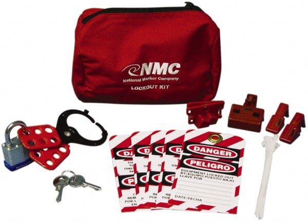 NMC - 12 Piece Electrical Lockout Kit - 3/4 Inch Vertical Shackle Clearance, Comes in Pouch - Exact Tooling