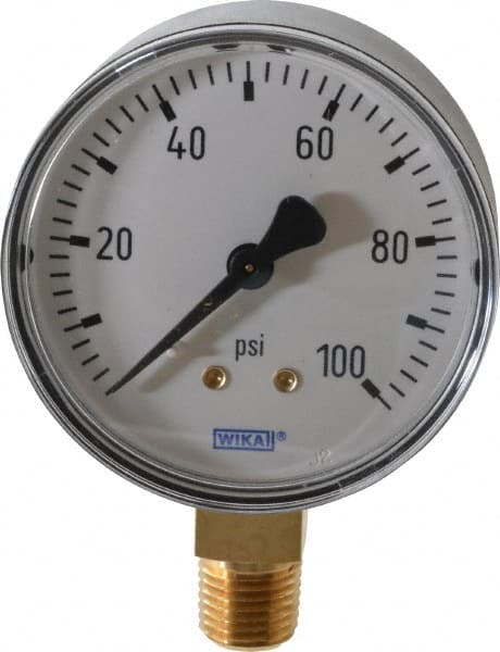 Wika - 2-1/2" Dial, 1/4 Thread, 0-100 Scale Range, Pressure Gauge - Lower Connection Mount, Accurate to 3-2-3% of Scale - Exact Tooling