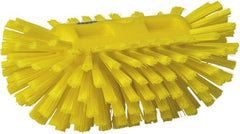 Vikan - 1-1/2" Bristle Length, Polyester Utility Scrub Brush - 5-1/2" Wide Head, 8" OAL, European Threaded Handle, Yellow, Polypropylene Block - Exact Tooling