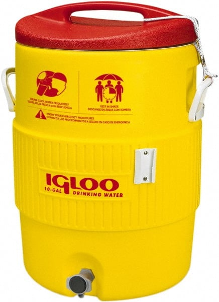 Igloo - 10 Gal Beverage Cooler - Plastic, Yellow/Red - Exact Tooling
