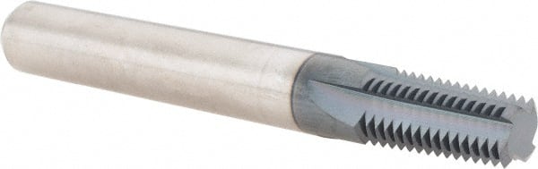 Scientific Cutting Tools - 1/4-18, 3/8-18 Thread, 7/16" Shank Diam, AlTiN+ Coating, Solid Carbide Straight Flute Thread Mill - 4 Flutes, 3-1/2" OAL, 1/4" Min Noml Diameter - Exact Tooling