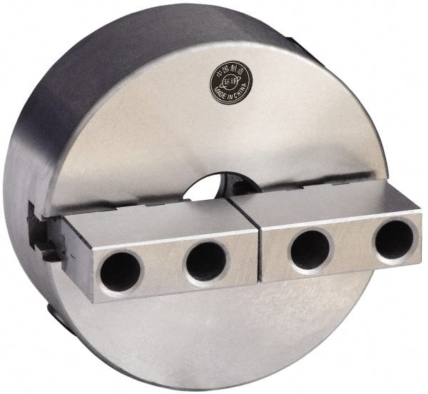 Gibraltar - 2 Jaws, 10" Diam, Self Centering Manual Lathe Chuck - Plain Back Mount Spindle, Reversible, 3.1496" Through Hole Diam, 0.0024" Axial Runout, 0.0022" Radial Runout, Cast Iron - Exact Tooling