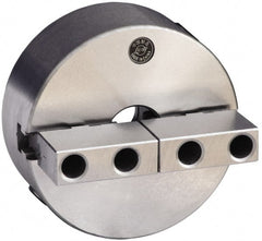 Gibraltar - 2 Jaws, 10" Diam, Self Centering Manual Lathe Chuck - Plain Back Mount Spindle, Reversible, 3.1496" Through Hole Diam, 0.0024" Axial Runout, 0.0022" Radial Runout, Cast Iron - Exact Tooling