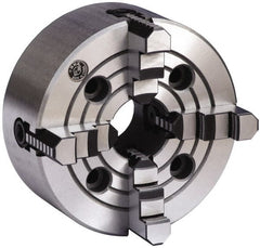 Gibraltar - 4 Jaws, 3" Diam, Independent Manual Lathe Chuck - Plain Back Mount Spindle, Reversible, 4,000 Max RPM, 0.8661" Through Hole Diam, Cast Iron - Exact Tooling