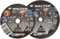 WALTER Surface Technologies - 4" 24 Grit Aluminum Oxide Cutoff Wheel - 1/4" Thick, 3/8" Arbor, 19,100 Max RPM, Use with Die Grinders - Exact Tooling