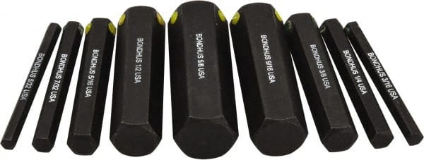 Bondhus - 9 Piece Hex Drive Bit Set - Hex Point - Exact Tooling