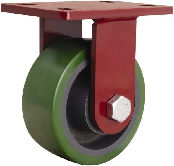 Hamilton - 6" Diam x 2-1/2" Wide x 7-1/2" OAH Top Plate Mount Rigid Caster - Polyurethane Mold onto Cast Iron Center, 1,600 Lb Capacity, Sealed Precision Ball Bearing, 5 x 7" Plate - Exact Tooling