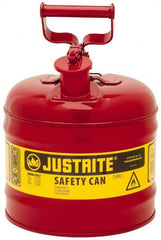 Justrite - 2 Gal Galvanized Steel Type I Safety Can - 13-3/4" High x 9-1/2" Diam, Red with Yellow - Exact Tooling