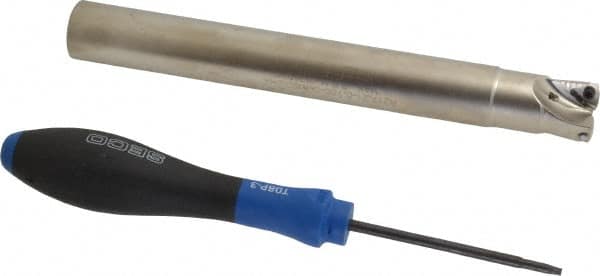 Seco - 3/4" Cut Diam, 0.04" Max Depth, 3/4" Shank Diam, Cylindrical Shank Indexable High-Feed End Mill - Screw Holding Method, 218.19-100.. Insert, R217.21 Toolholder, Through Coolant - Exact Tooling