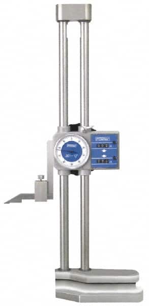 Fowler - 12" Dial Height Gage - 0.001" (Fine Indicator Reading), 0.1" (Coarse Reading)" Graduation, Accurate to 0.0015", Dial and Counter Display - Exact Tooling