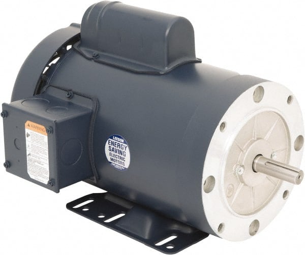 Leeson - 2 Max hp, 3,600 Max RPM, Electric AC DC Motor - 115/230 V Input, Single Phase, 56HC Frame, C-Face with Base Mount, TEFC Enclosure - Exact Tooling