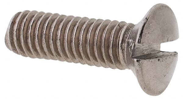 Value Collection - M3x0.50 Metric Coarse, 10mm OAL Slotted Drive Machine Screw - Oval Head, Grade 18-8 & A2 Stainless Steel, Uncoated, Without Washer - Exact Tooling