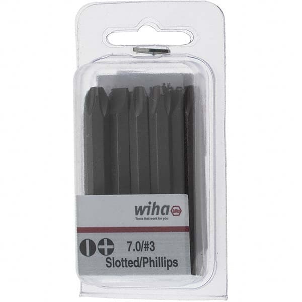 Wiha - 1/4" Drive, #3 Reversible Phillips/Slotted Screwdriver Bit - 2-3/8" OAL - Exact Tooling