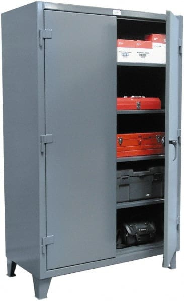 Strong Hold - 3 Shelf Locking Storage Cabinet - Steel, 36" Wide x 24" Deep x 60" High, Dark Gray - Exact Tooling