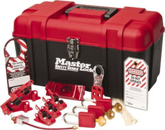 Master Lock - 13 Piece Electrical Lockout Kit - 1-1/2 Inch Vertical Shackle Clearance, 1/4 Inch Shackle Diameter, Keyed Alike Comes in Tool Box - Exact Tooling