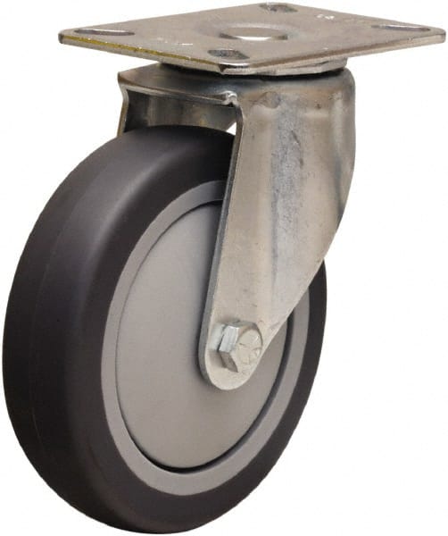 Hamilton - 5" Diam x 1-3/8" Wide x 6-1/16" OAH Top Plate Mount Swivel Caster - Rubber Mold on Polyolefin, 275 Lb Capacity, Precision Ball Bearing, 3-1/8 x 4-1/8" Plate - Exact Tooling
