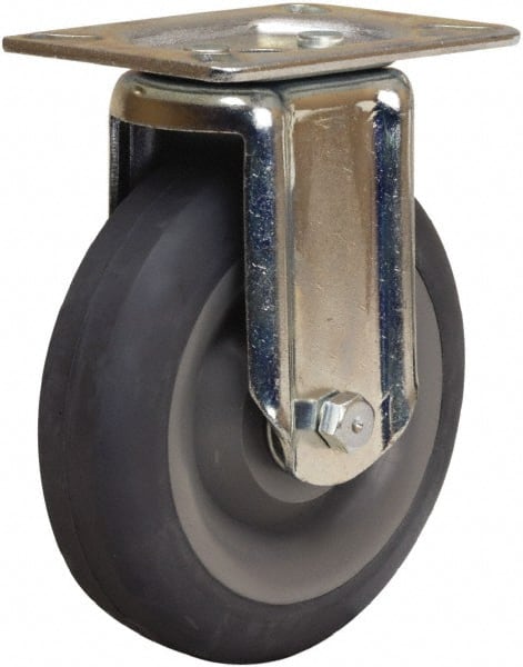 Hamilton - 5" Diam x 1-3/8" Wide x 6-1/16" OAH Top Plate Mount Rigid Caster - Rubber Mold on Polyolefin, 275 Lb Capacity, Precision Ball Bearing, 3-1/8 x 4-1/8" Plate - Exact Tooling