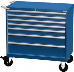 LISTA - 7 Drawer 440 Lb Capacity Steel Tool Roller Cabinet - 40-1/4" Wide x 41-1/2" High x 22-1/2" Deep, Roller Bearing Drawer Slides, Blue - Exact Tooling
