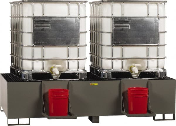 Little Giant - 400 Gallon Steel IBC Sump - 99 Inch Long x 51 Inch Wide x 23 Inch High, 2 Totes, 10,000 Lbs. Load Capacity, Include (2) Removable Pail Holder Shelves - Exact Tooling