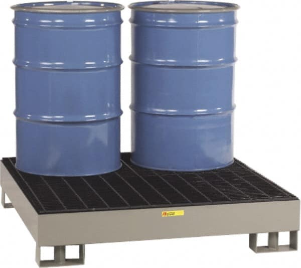 Little Giant - 66 Gal Sump, 4,000 Lb Capacity, 4 Drum, Steel Platform - 51" Long x 51" Wide x 10-1/2" High, Gray, Liftable Fork, Low Profile, Vertical, 2 x 2 Drum Configuration - Exact Tooling
