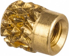 E-Z LOK - #0-80 UNF Brass Flush Press Fit Threaded Insert for Plastic - 1/8" OAL, 0.104" Insert Diam, 3/32" Hole Diam, 3/32" Drill - Exact Tooling