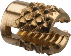 E-Z LOK - #2-56 UNC Brass Flush Press Fit Threaded Insert for Plastic - 5/32" OAL, 0.135" Insert Diam, 1/8" Hole Diam, 1/8" Drill - Exact Tooling