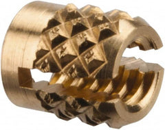 E-Z LOK - #4-40 UNC Brass Flush Press Fit Threaded Insert for Plastic - 3/16" OAL, 0.166" Insert Diam, 5/32" Hole Diam, 5/32" Drill - Exact Tooling