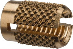 E-Z LOK - #10-24 UNC Brass Flush Press Fit Threaded Insert for Plastic - 0.357" OAL, 0.262" Insert Diam, 1/4" Hole Diam, 1/4" Drill - Exact Tooling