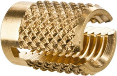 E-Z LOK - #10-32 UNF Brass Flush Press Fit Threaded Insert for Plastic - 0.357" OAL, 0.262" Insert Diam, 1/4" Hole Diam, 1/4" Drill - Exact Tooling