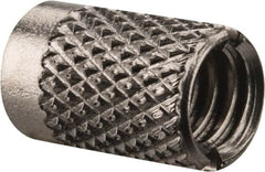 E-Z LOK - 1/4-20 UNC Grade 303 Stainless Steel Flush Press Fit Threaded Insert for Plastic - 1/2" OAL, 0.326" Insert Diam, 5/16" Hole Diam, 5/16" Drill - Exact Tooling